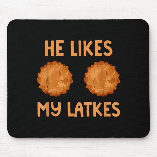 He Likes My Latkes Hanukkah Couple Matching Jewish Mouse Mat (Front)