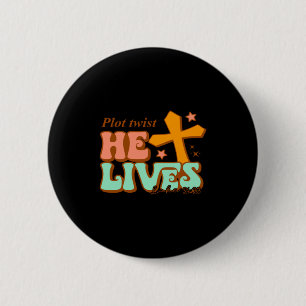 He Lives Cross Happy Easter Faith Design 6 Cm Round Badge