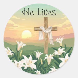 He Lives Easter Morning Sunrise Classic Round Sticker