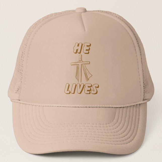 He Lives Inspirational Faith-Based Christian Quote Trucker Hat (Front)