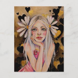 He Loves Me, He Loves Me Not Original Painting, Postcard