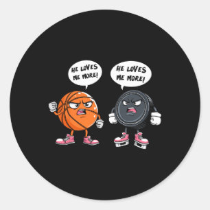 He Loves Me More Sketll Hockey Player For Men  Classic Round Sticker