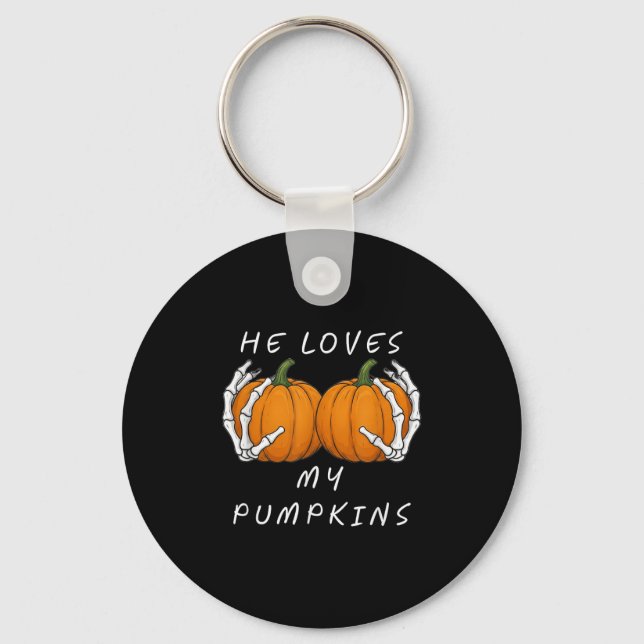 He Loves My Pumkin Halloween Funny Couple Matching Key Ring (Front)