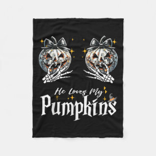 He Loves My Pumpkins I Love His Broomstick Couples Fleece Blanket