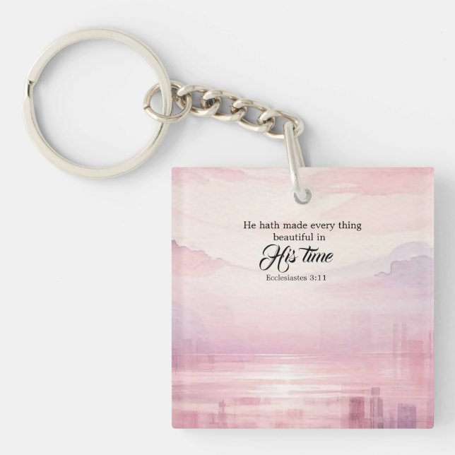 He Made Everything Beautiful Watercolor Sunset Key Ring (Front)