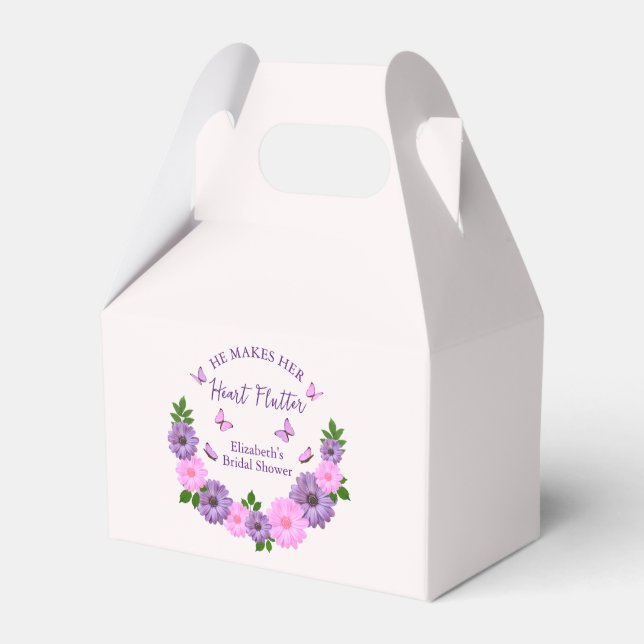 He Makes Her Heart Flutter Butterfly Bridal Shower Favour Box (Front Side)