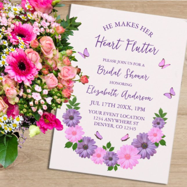 He Makes Her Heart Flutter Butterfly Bridal Shower Invitation (Creator Uploaded)