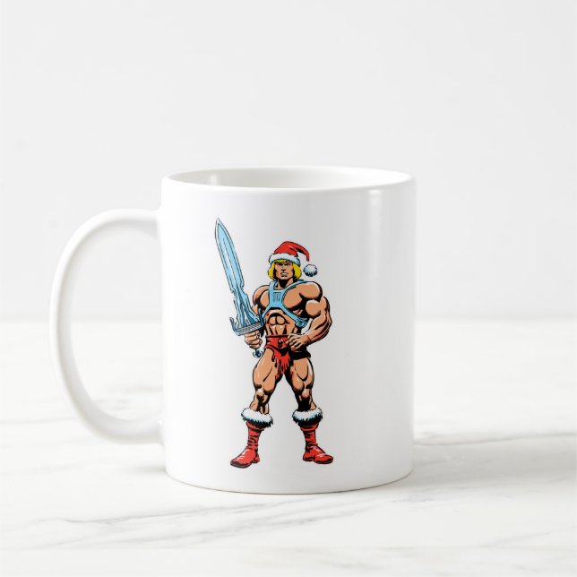 He Man Cartoon in Santa Hat – Retro Heman Coffee Mug (Left)