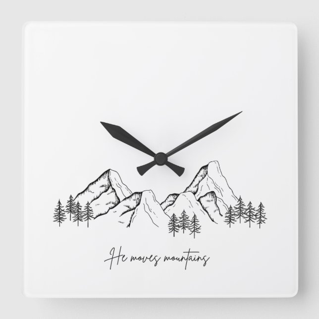 He Moves Mountains Square Wall Clock (Front)