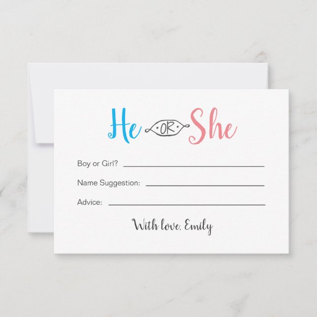 He or She Baby Gender Reveal Card (Front)