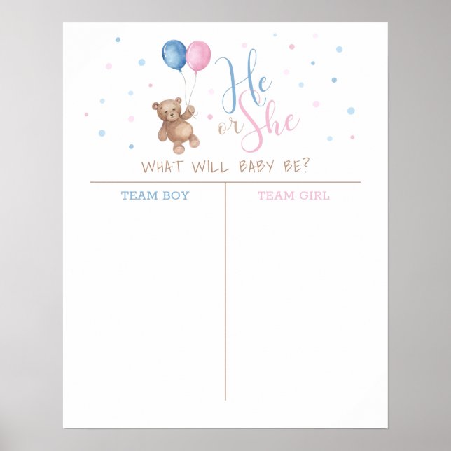 He or She Baby Gender Reveal Guess Poster (Front)