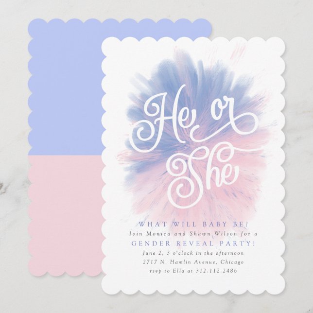 He or She Baby Gender Reveal Party Bomb Invitation (Front/Back)