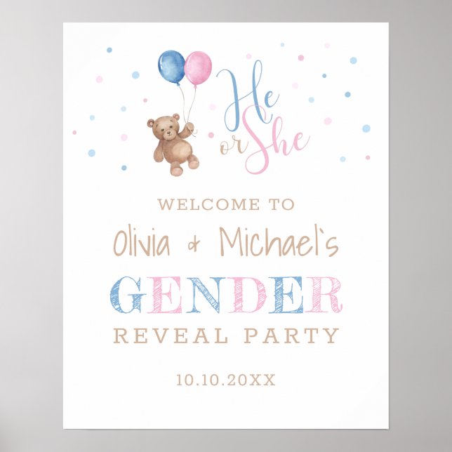 He or She Baby Gender Reveal Party Welcome Poster (Front)