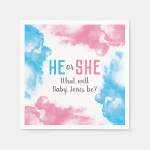 He or She Baby Gender Reveal Smoke Bomb Blue Pink Napkin