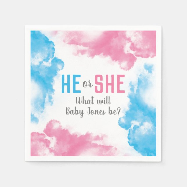 He or She Baby Gender Reveal Smoke Bomb Blue Pink Napkin (Front)