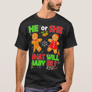 He or She Baby Gingerbread Cookie Gender Reveal Ch T-Shirt