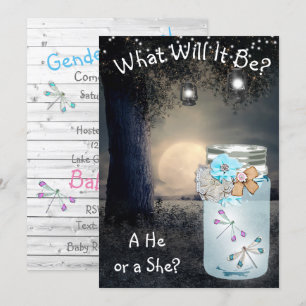 He or She,  Baby Shower Gender Reveal Dragonfly Invitation