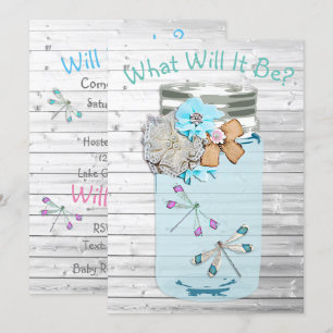 He or She,  Baby Shower Gender Reveal Dragonfly Invitation