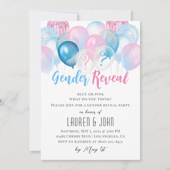 He or She Balloon Gender Reveal Invitation (Front)