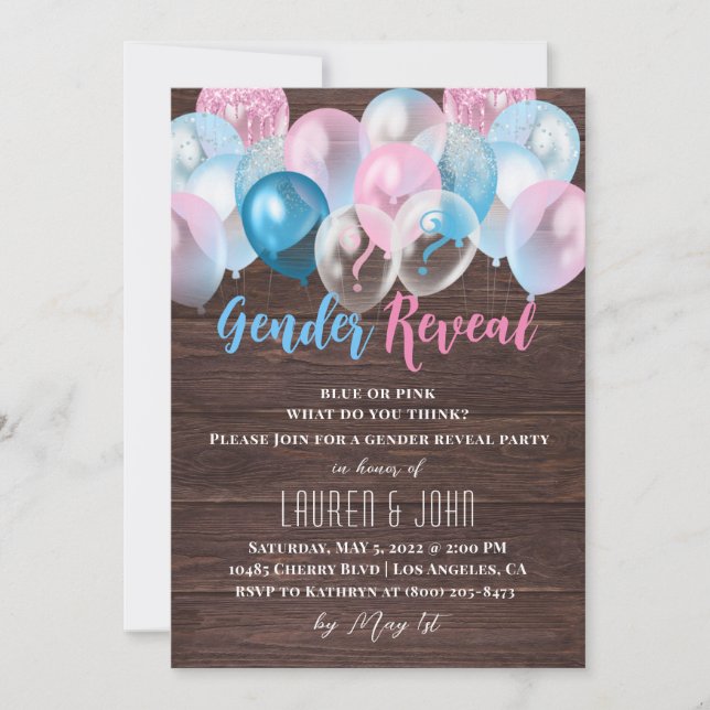 He or She Balloon Gender Reveal Invitation (Front)
