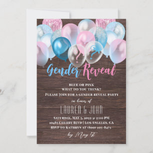 He or She Balloon Gender Reveal Invitation