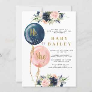 He or She Balloons Gender Reveal invitation