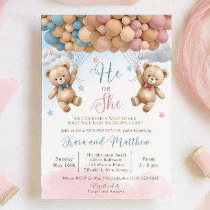 He or She Bear Baby Shower Invite, We Can Bearly  Invitation