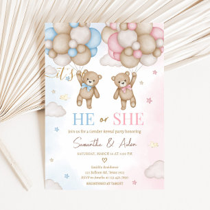 He or She Bear Gender Reveal Invitation