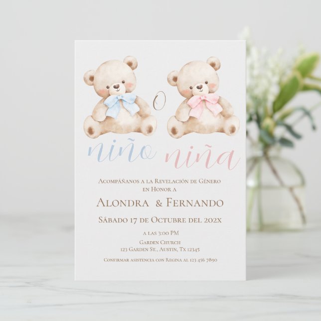 He or She Bear Gender Reveal Invitation (Standing Front)
