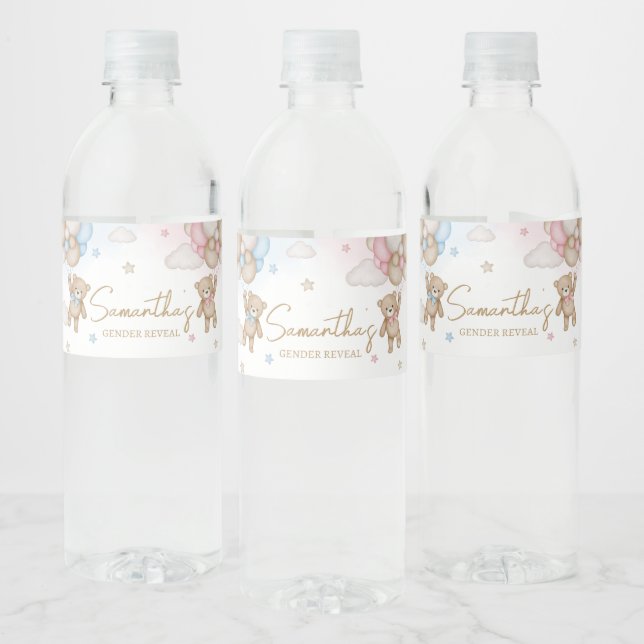 He or She Bear Gender Reveal Water Bottle Label (Bottles)