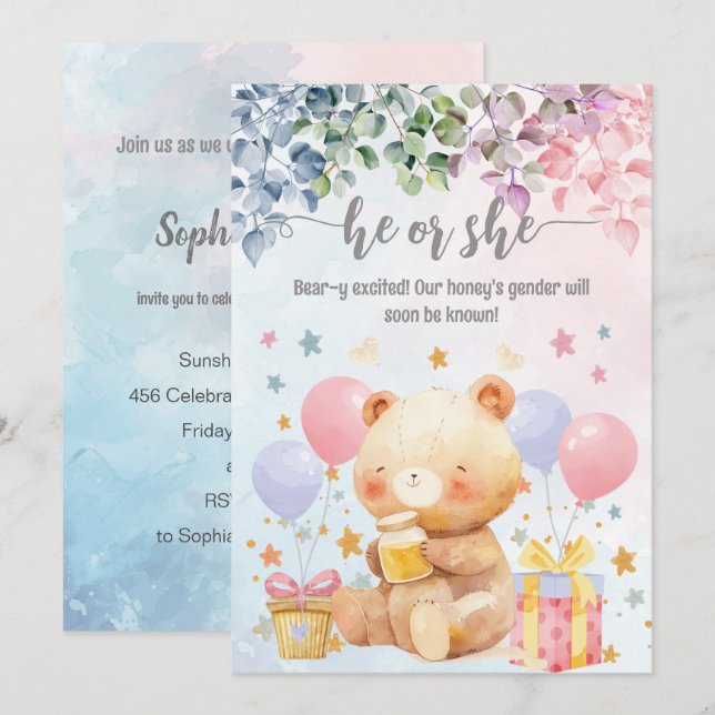 He Or She Bear-y Excited Gender Reveal Baby Shower Invitation (Front/Back)