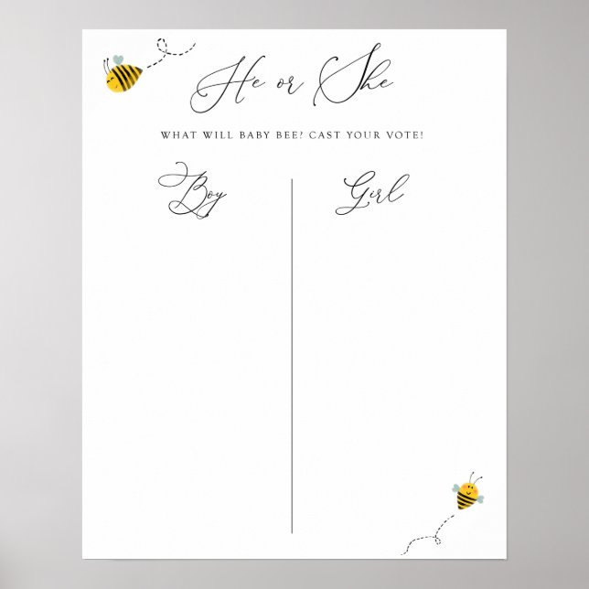 He or She Bee Baby Shower Gender Guessing Game Poster (Front)