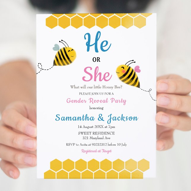 He or She Bee Gender Reveal Invitation (Creator Uploaded)