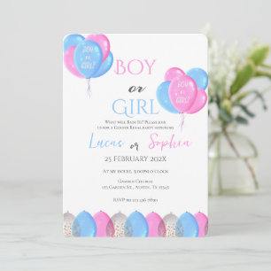 He or She Blue or Pink Gender Reveal Invitation wi