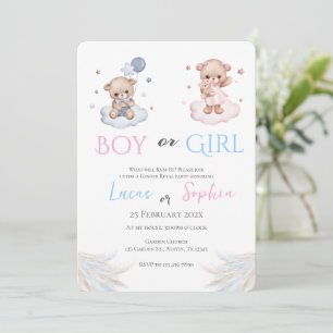 He or She Blue or Pink Gender Reveal Invitation wi