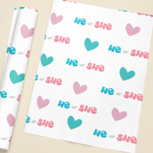 He or She Blue Pink Gender Reveal Party Wrapping Paper
