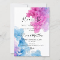 He or She Blue pink smoke  gender reveal Invitatio
