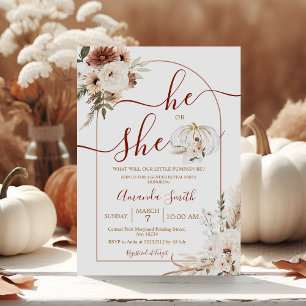 He or She Boho Arch Pumpkin Gender Reveal Invitati Invitation