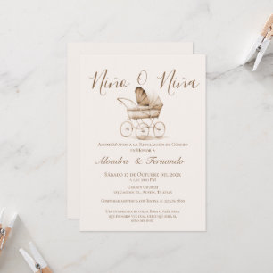 He or She Boho Baby Stroller Gender Reveal Invitat Invitation