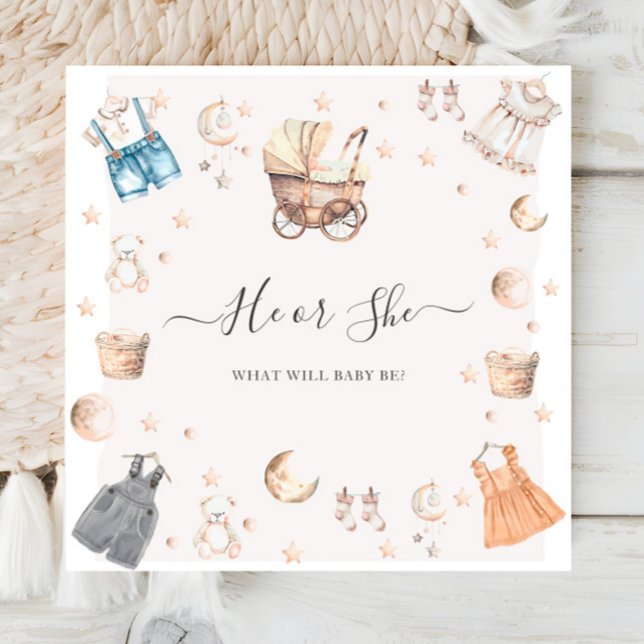 He or She Boho Clothes Gender Reveal Napkin (Creator Uploaded)