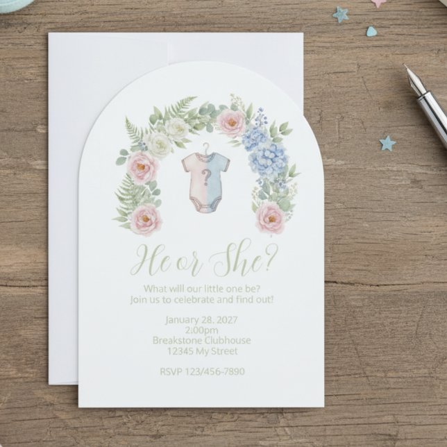 He or She? Botanical Gender Reveal Invitation (Gender reveal party invitation)