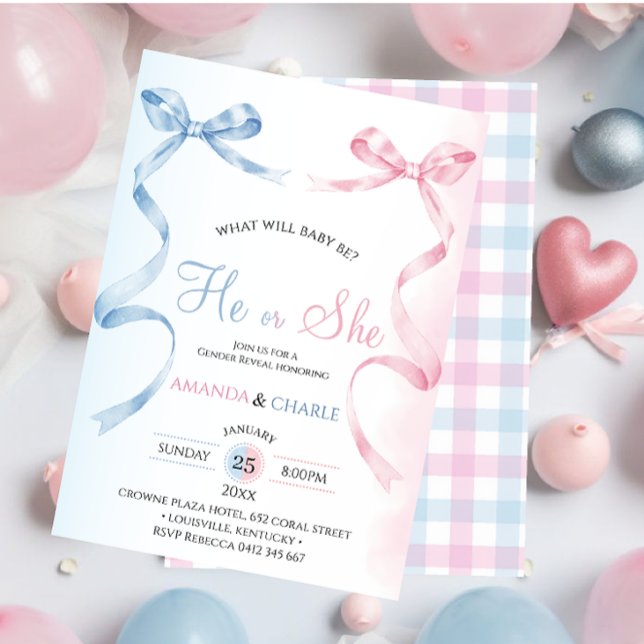 He or She Bow Gender Reveal  Invitation (Creator Uploaded)