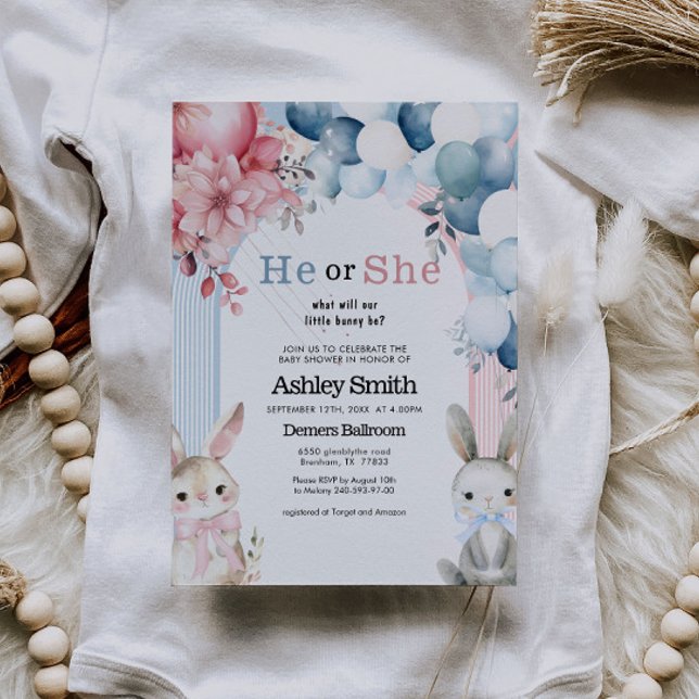 He or She Bunny Gender Reveal Baby Shower  Invitation (Creator Uploaded)