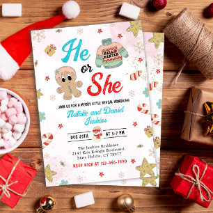 He or She Christmas Gender Reveal Baby Shower Invitation