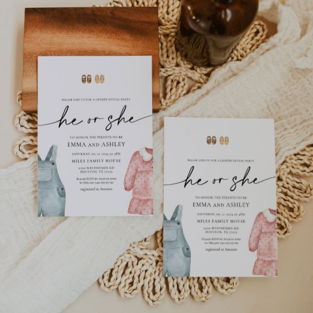 He or She Clothes Gender Reveal Invitation (Creator Uploaded)