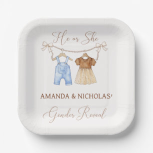 He or She Clothes Gender Reveal  Paper Plate