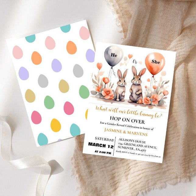 He or She Easter Bunny Balloons gender reveal  Invitation (Creator Uploaded)