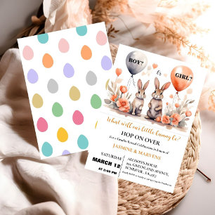 He or She Easter Bunny Balloons gender reveal  Invitation