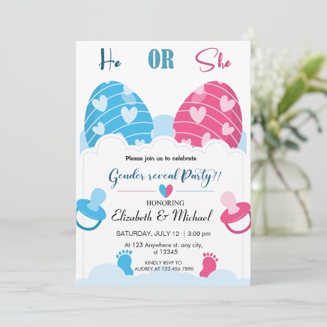 He or She Easter  Gender Reveal invitations (Standing Front)