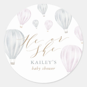 He or She Gender Reveal Air Balloon Baby Shower Classic Round Sticker